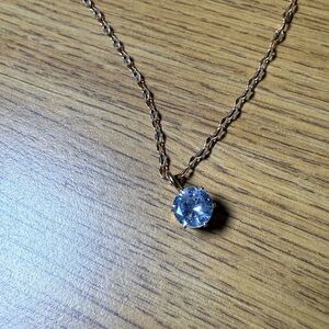 New Light Blue & White Cubic Zirconia Necklace – 16” Chain – Large Pendant Stone